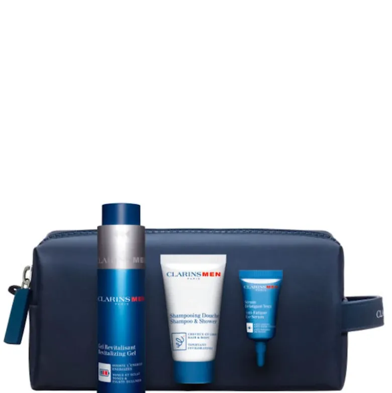 Gel Revitalisant - Gel Viso Rivitalizzante - ClarinsMen Confezione 50 ML Gel Viso + 30 ML Gel Doccia + Siero Occhi