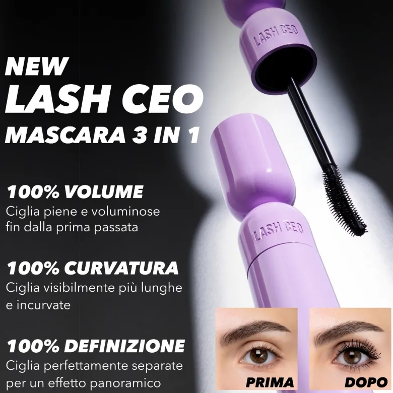 Mulac Lash Ceo Mascara 3 in 1 Volumizzante, Allungante e Incurvante